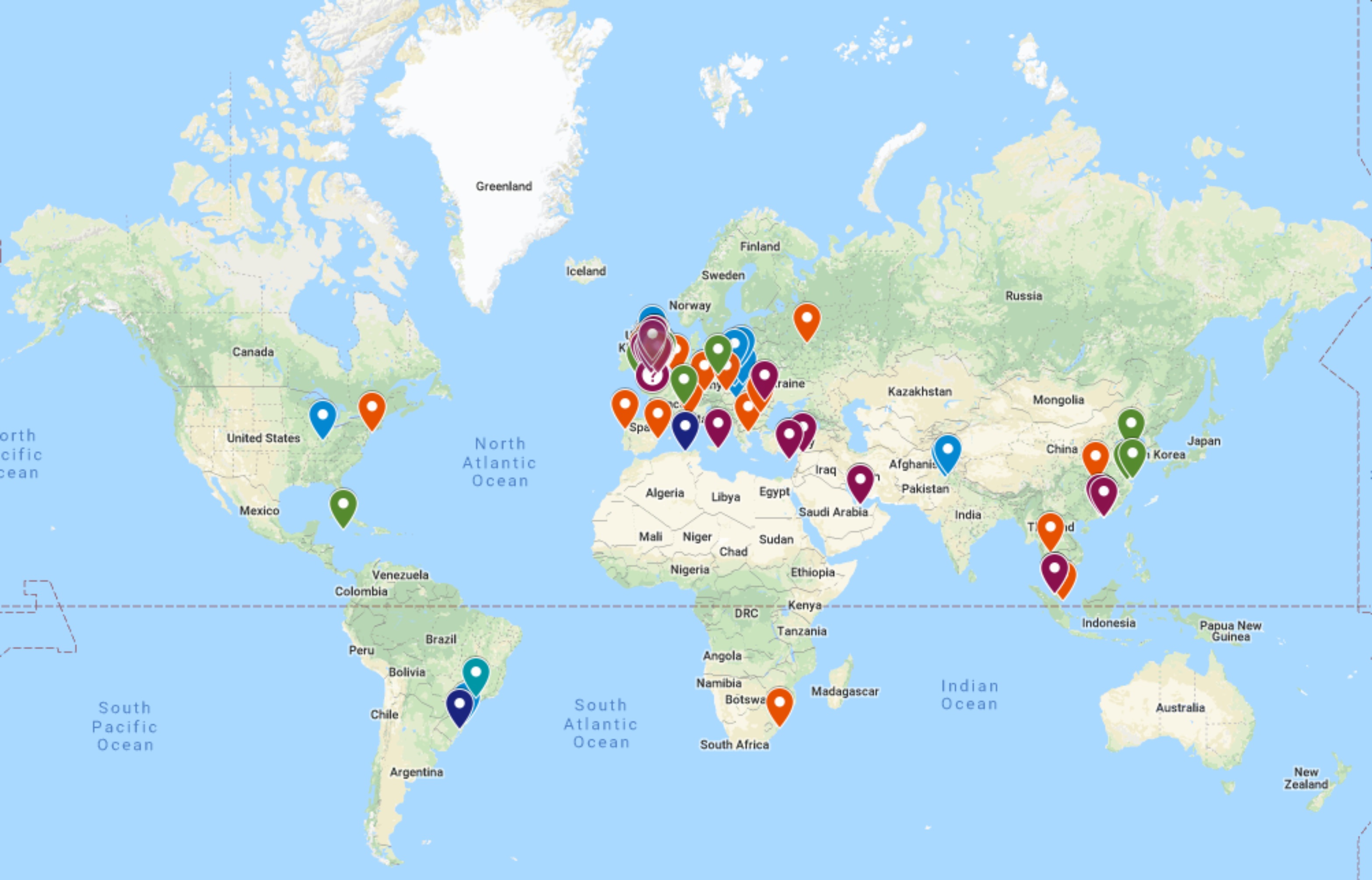 Map showing where all School staff and students starting in 2018 are from
